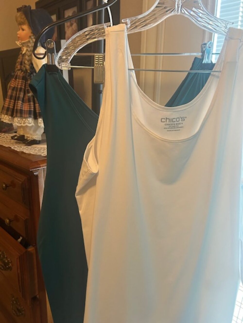 Two Chico's 4 (22)  MicrofiberTank  Tops Peacock Teal and Optic White. NWT